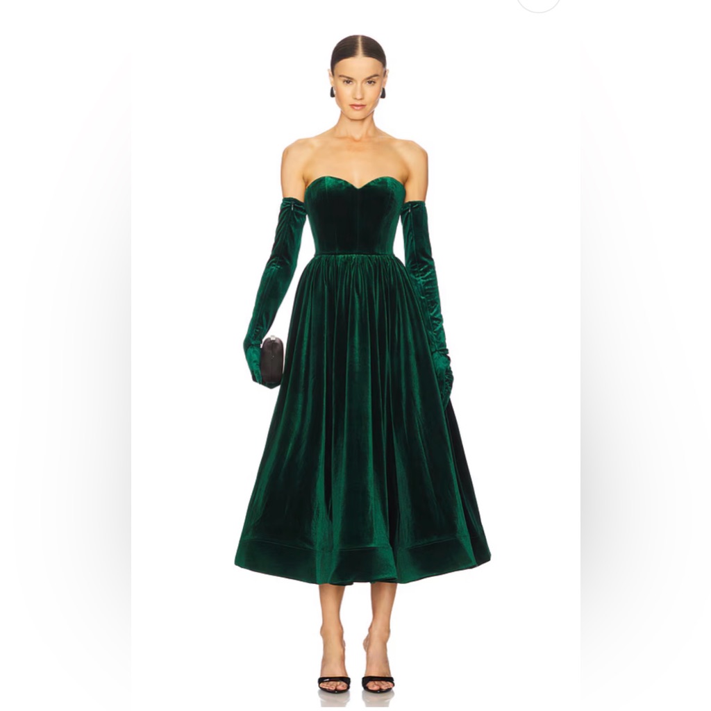 Nwot Bronx And Banco Inara Emerald Velvet Midi Dress ,Elegant Green Velvet Dress
